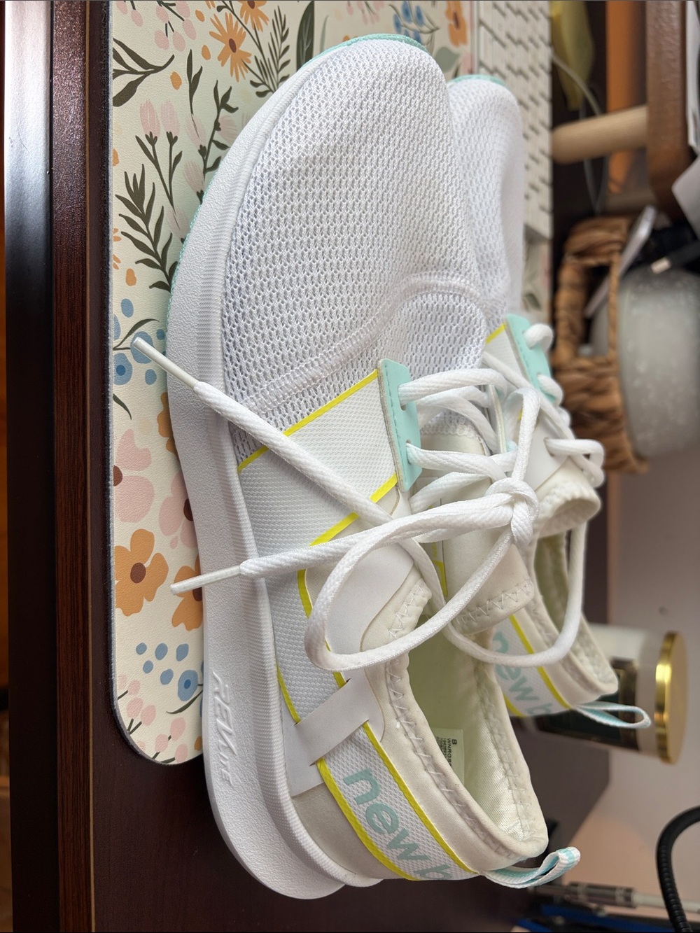 White New Balance Athletic Sneakers with Mint & Yellow Accents
